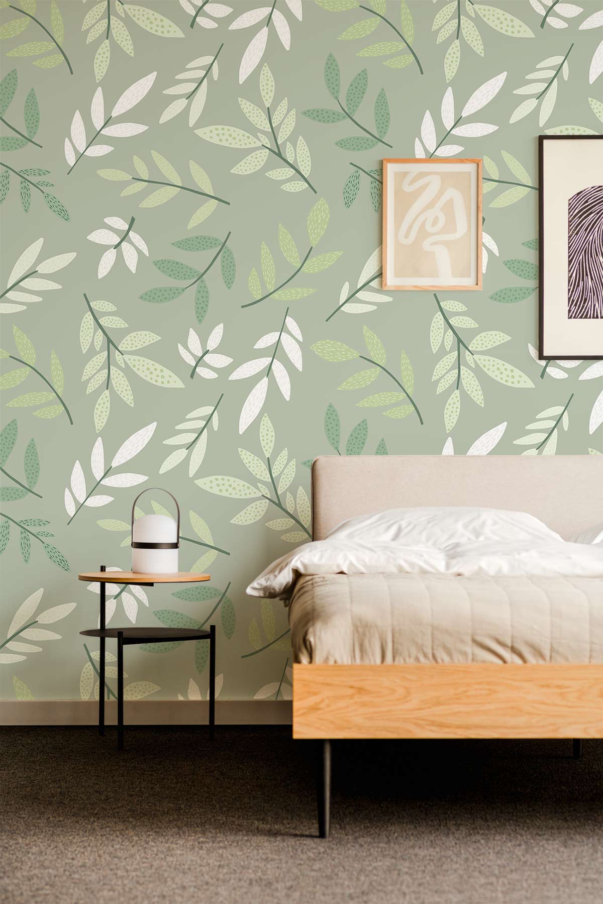 Watercolor Leaves Green Wallpaper Home Interior