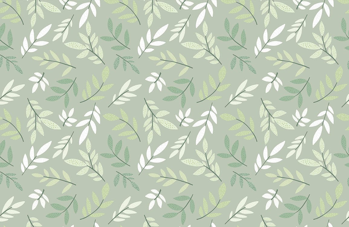 Green Botanical Leaf Pattern Mural Wallpaper
