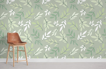 Green Botanical Leaf Pattern Mural Wallpaper