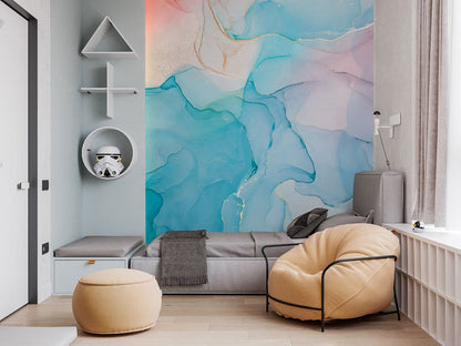 Abstract Watercolor Ink Marble Mural Wallpaper in bedroom