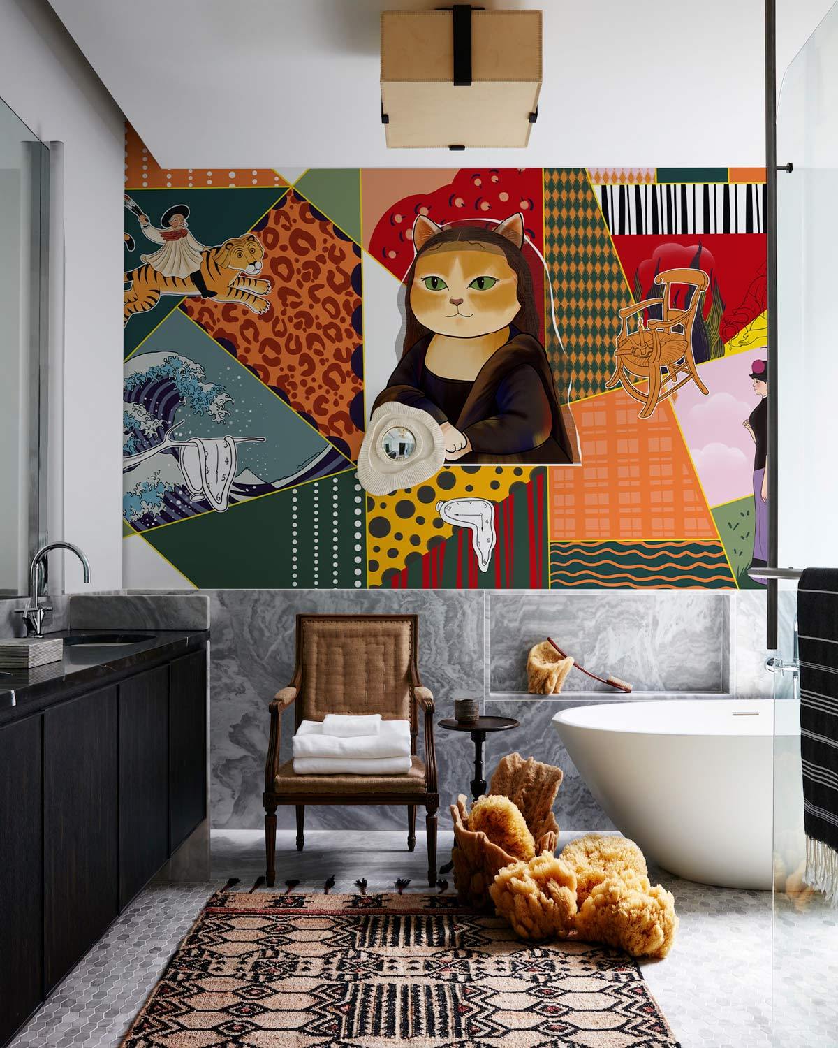 Bathroom Wall Decoration Featuring a Mixed Painting Wallpaper Mural