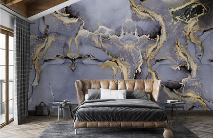 light blue marble accent mural for bedroom decor