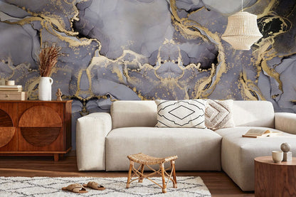 watercolor marble feature wall living room mural decoration