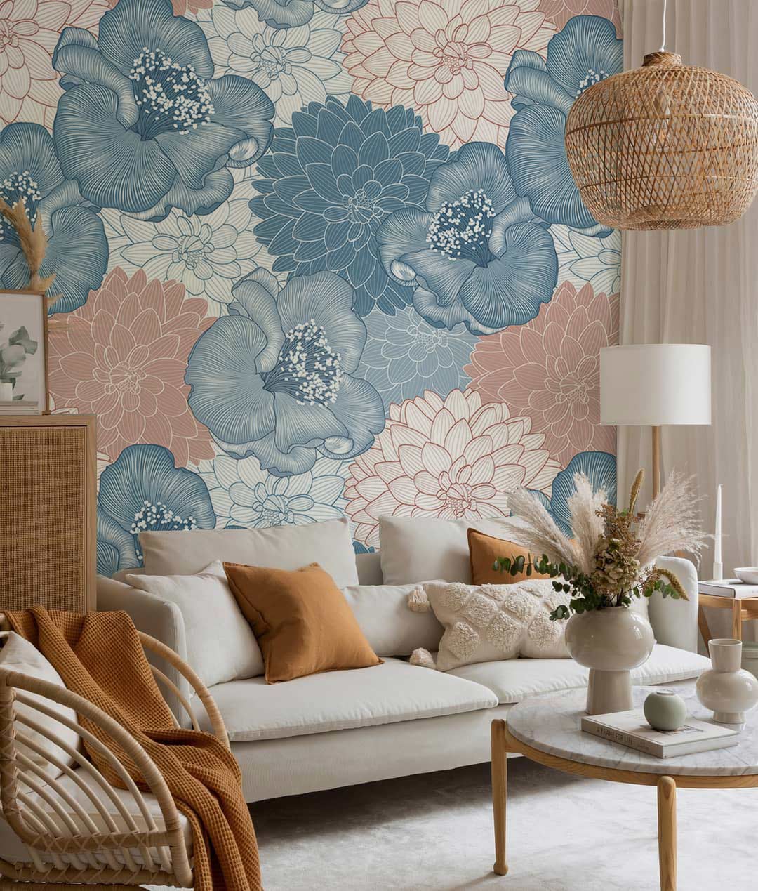 adorn your walls with vinatge flower patetrn wallpaper.
