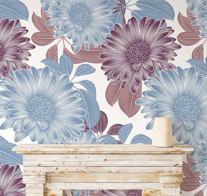 Ruby-blue flower for a unique and amusing wall mural design