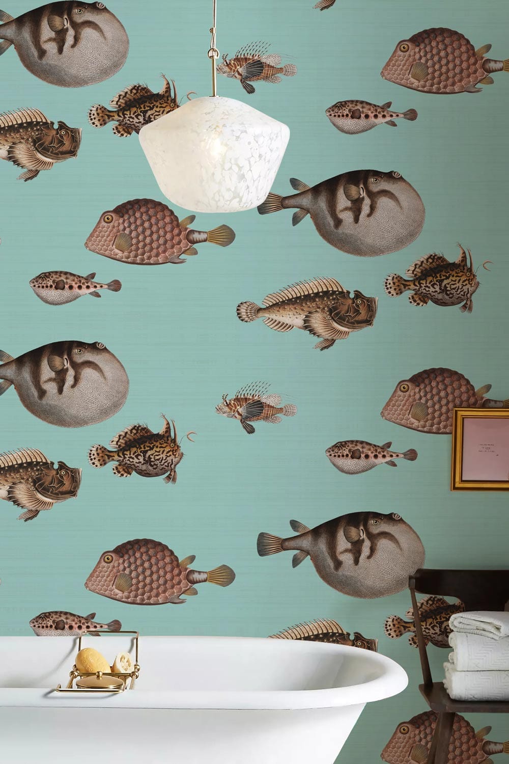 different fishes are swimming mural for bathroom