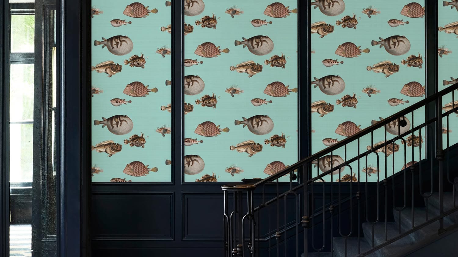 round fat fish and strange pattern fish wallpaper mural design