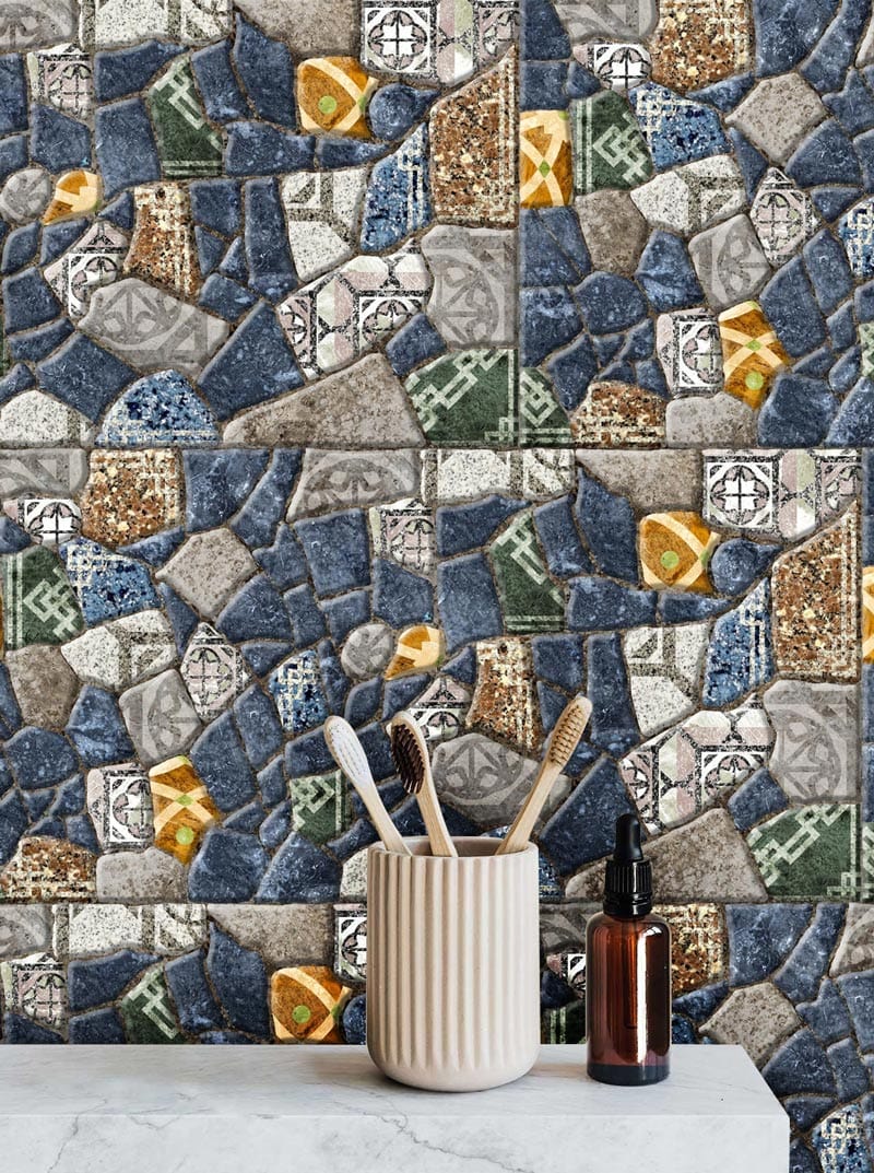 strange patterns tile living room