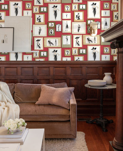 Chic Vintage Lady Illustration Mural Wallpaper in living room