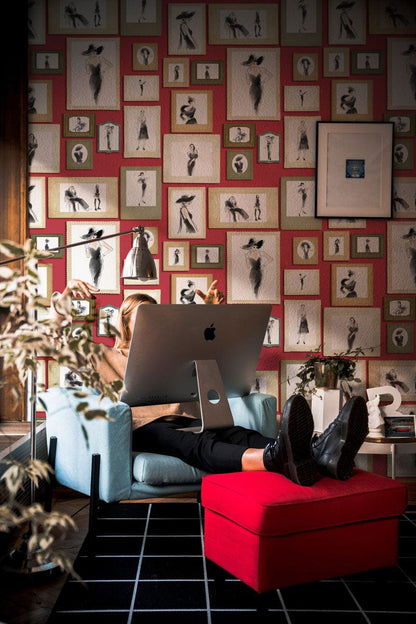 Chic Vintage Lady Illustration Mural Wallpaper in office