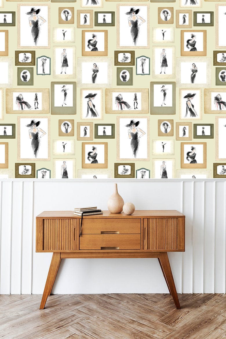 Vintage Fashion Portrait Gallery Mural Wallpaper in living room