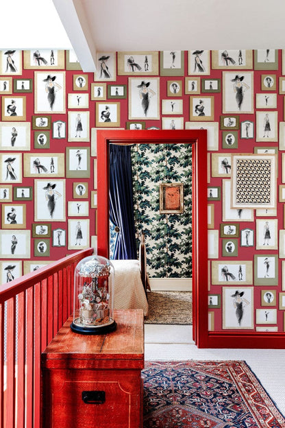 Chic Vintage Lady Illustration Mural Wallpaper in hallway