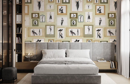 Vintage Fashion Portrait Gallery Mural Wallpaper in bedroom