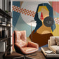 Wallpaper Mural Featuring an Abstract Portrait of the Mona Lisa for Use in Decorating the Living Room