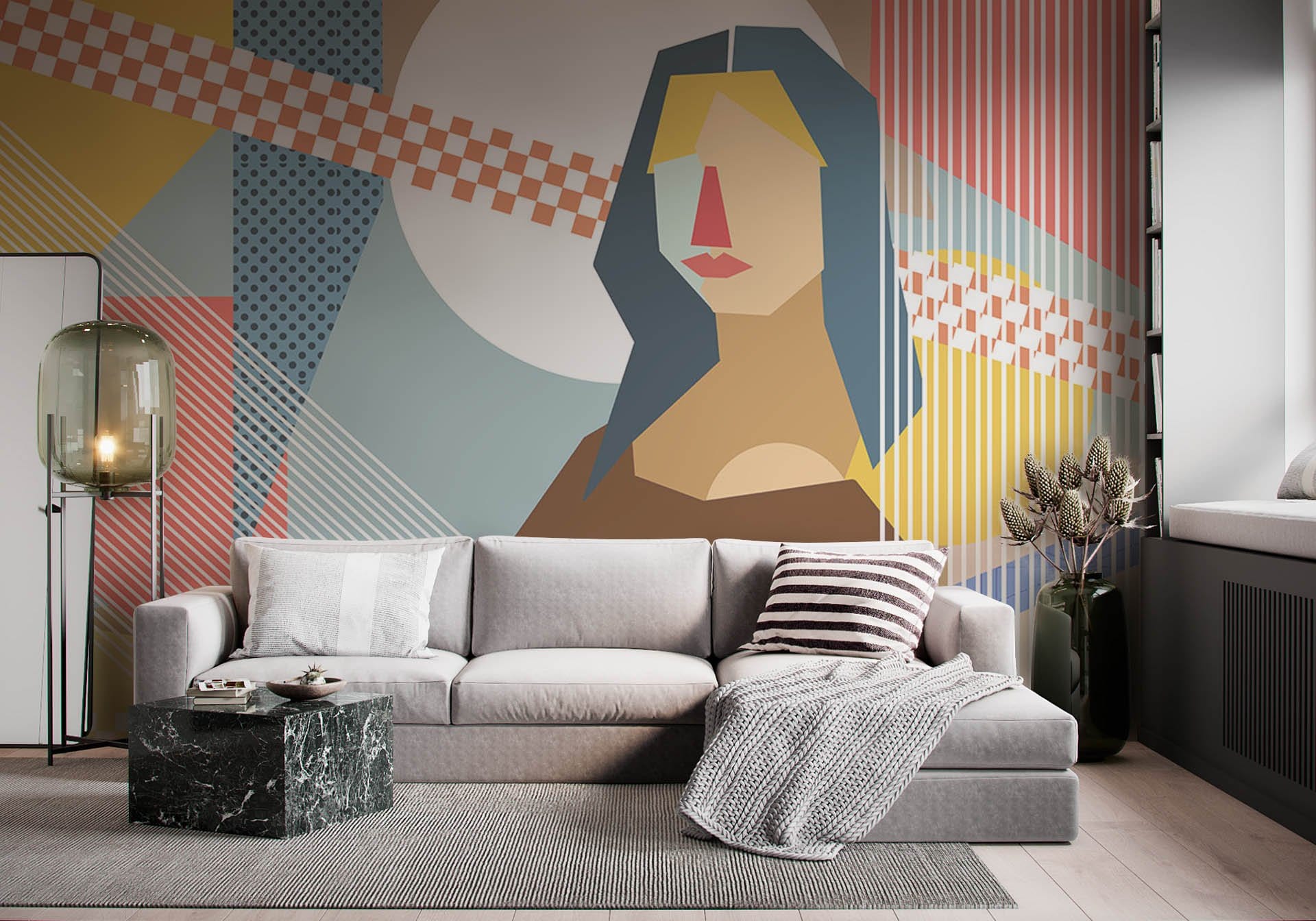 Abstract Mona Lisa Portrait Wallpaper Mural for Use in Decorating the Living Room