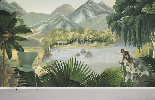 a wallpaper mural of a monkey jungle for your house.