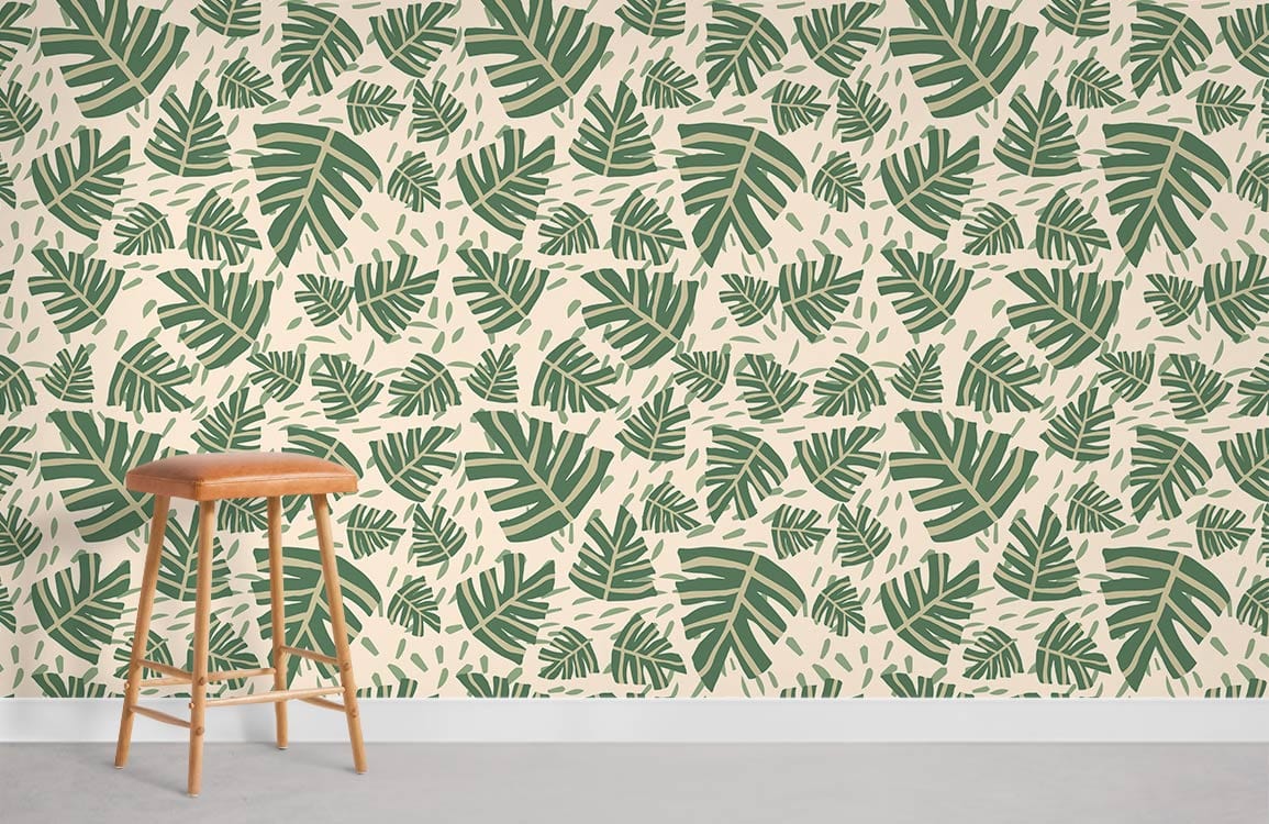 Monstera Leaf Pattern Mural Wallpaper Room Decoration Idea