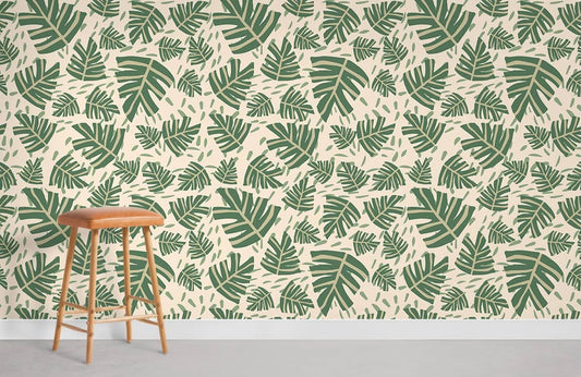 Monstera Leaf Pattern Mural Wallpaper Room Decoration Idea