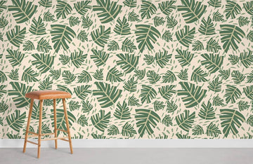 Tropical Green Leaf Botanical Mural Wallpaper