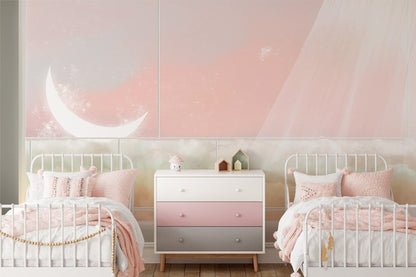Dreamy Pastel Clouds Moon Mural Wallpaper in bedroom