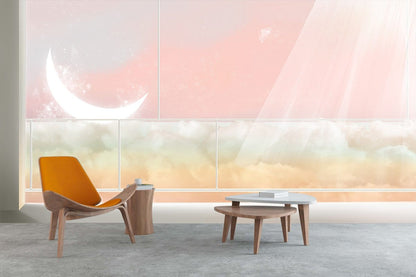 Dreamy Pastel Clouds Moon Mural Wallpaper in living room