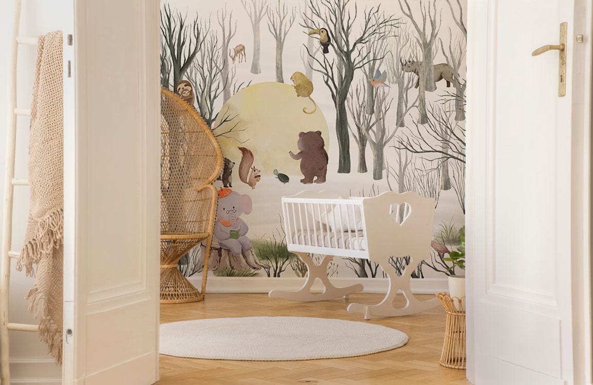 Baby Room Wall Mural Wallpaper - Moon in the Jungle in the Winter