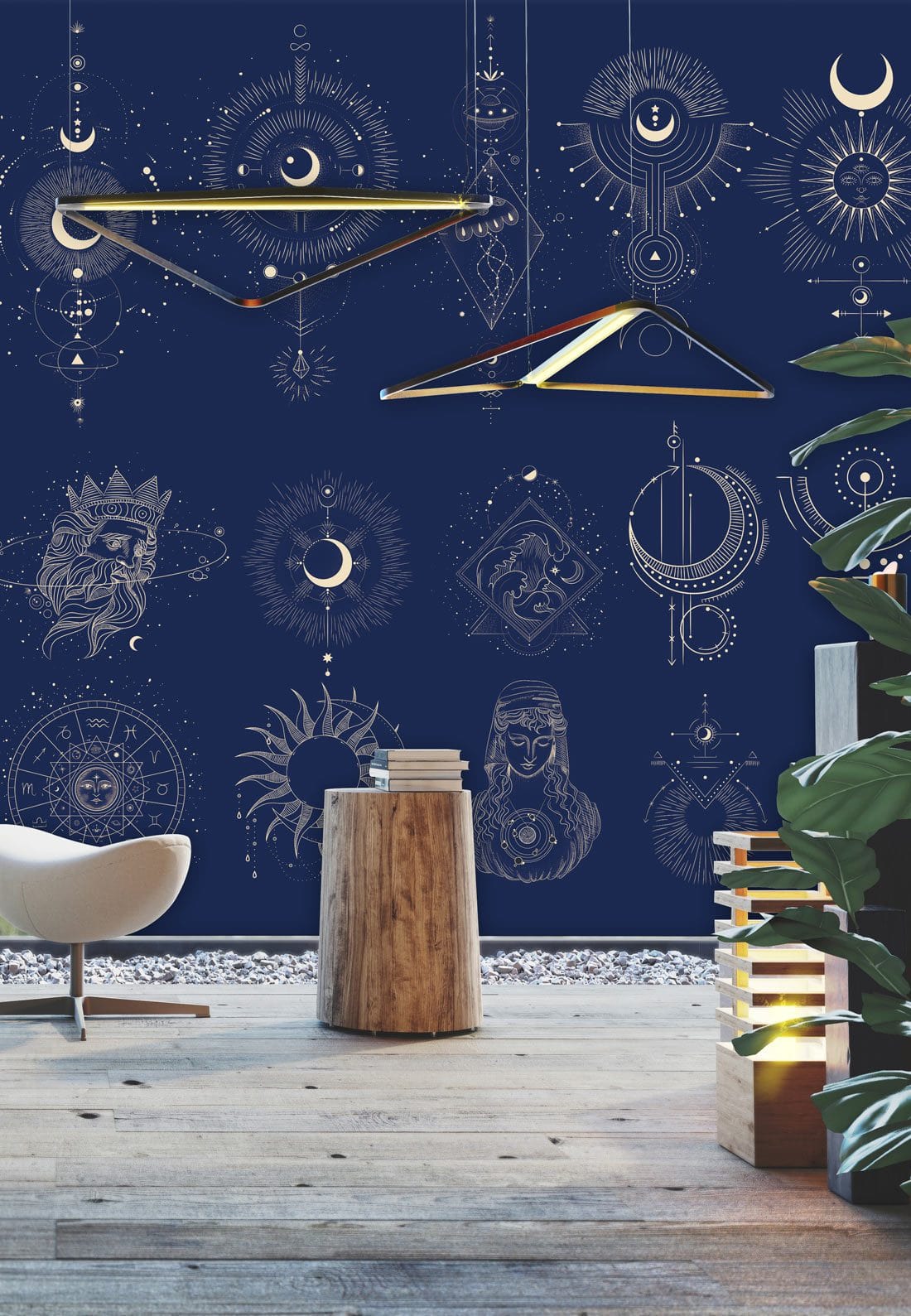 Moon Phases Pattern Wallpaper Mural for the Decoration of the Reading Room