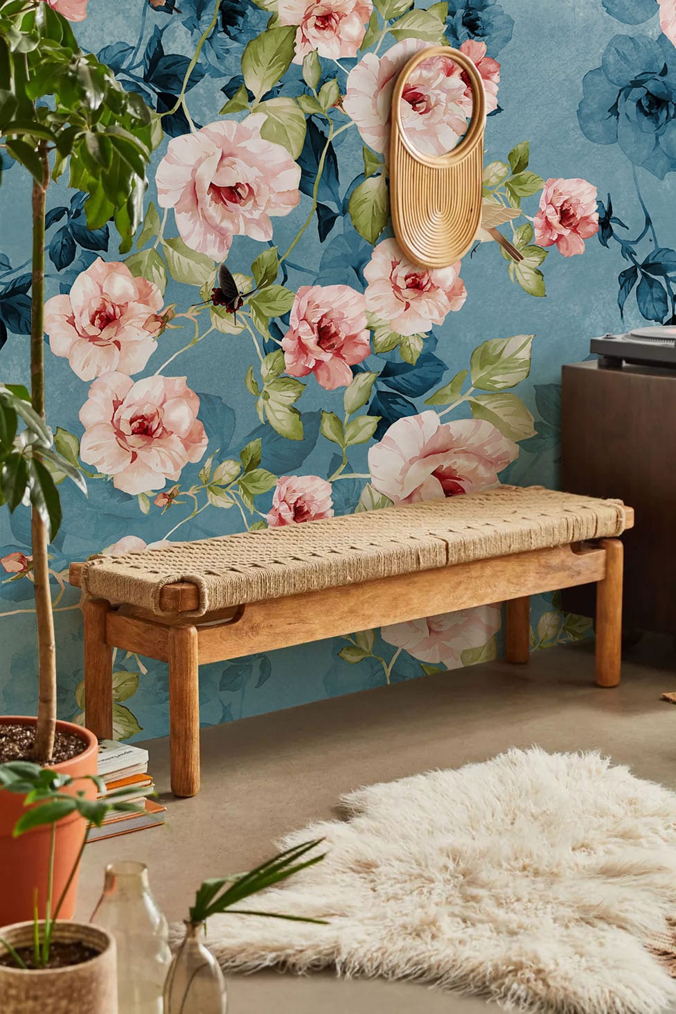 Mural Wallpaper with Moonflowers for Stylish Hallway Decor