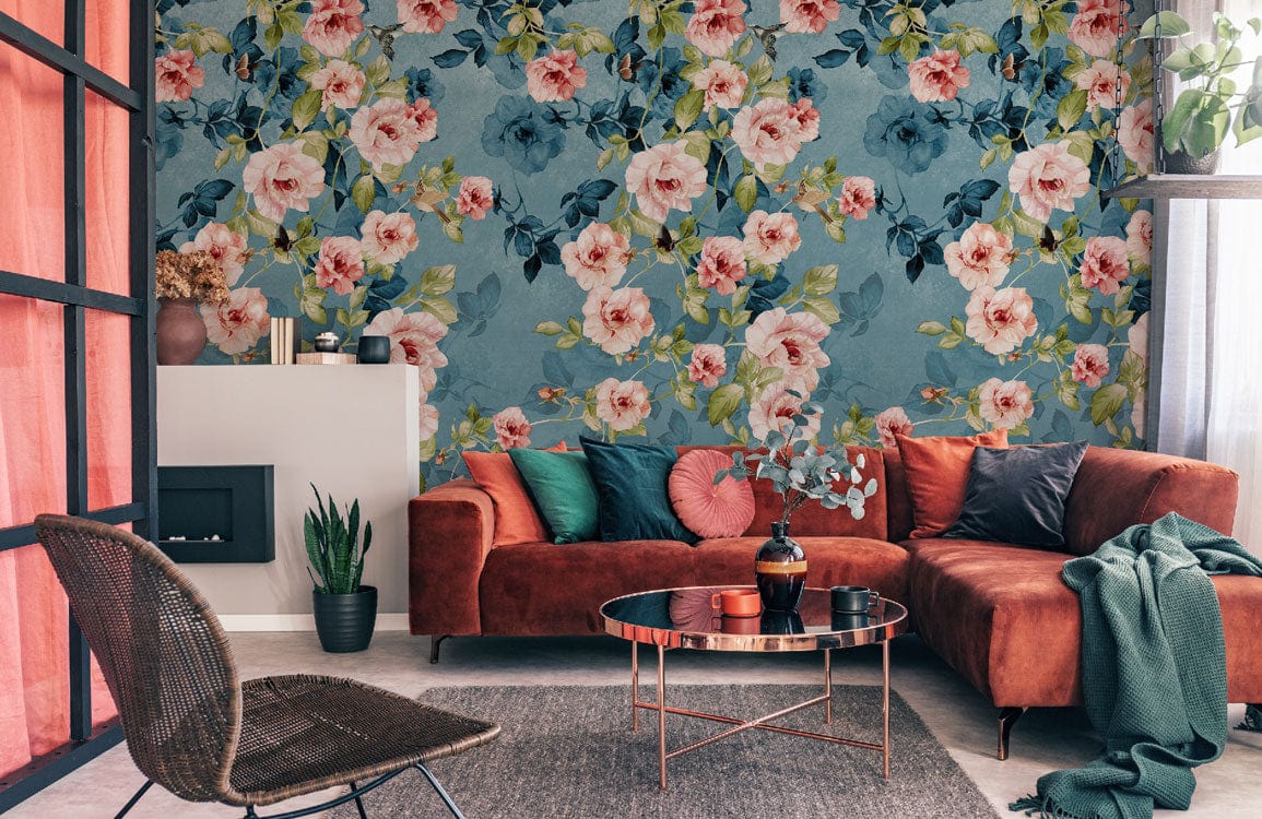A beautiful wallpaper mural with moonflowers for the living room