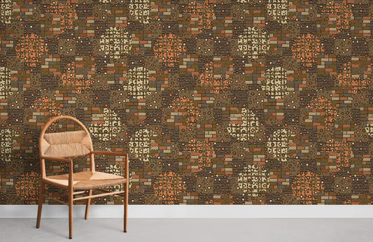 Rustic Orange Geometric Mural Wallpaper