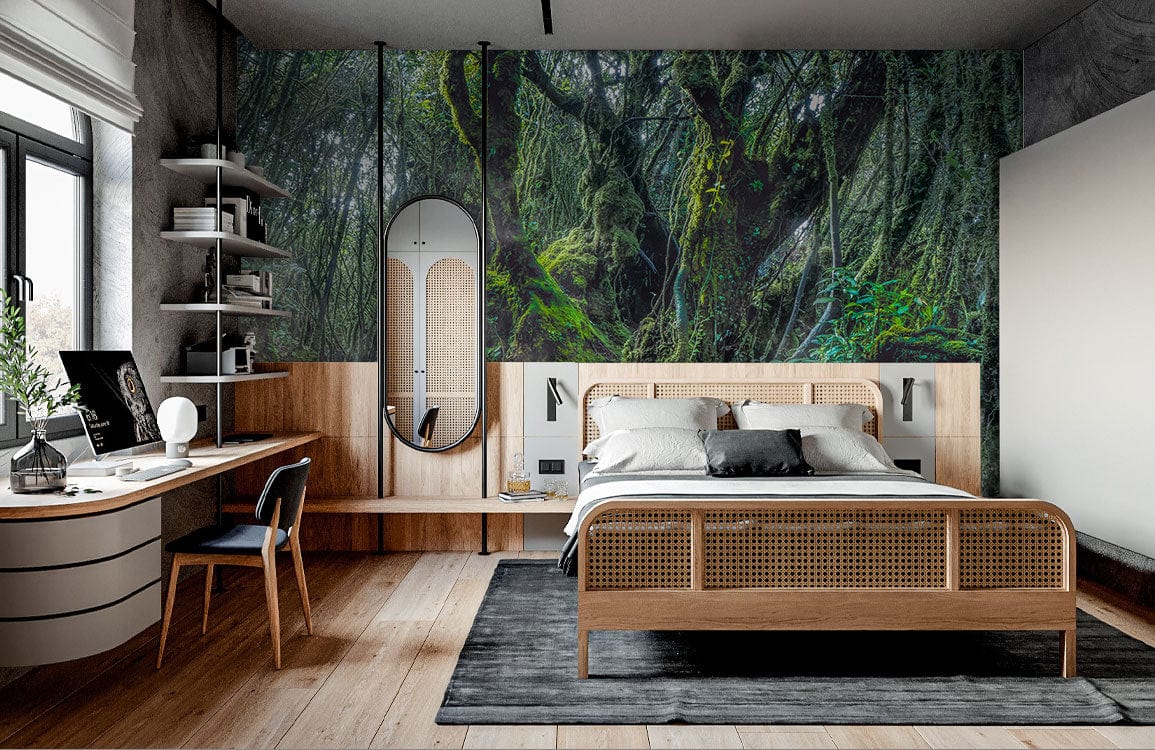 bedroom wallpaper mural with mossy forest