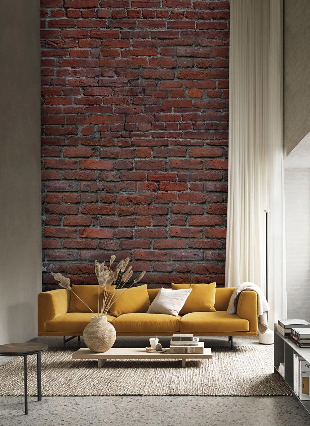 industrial concrete red wall mural living room