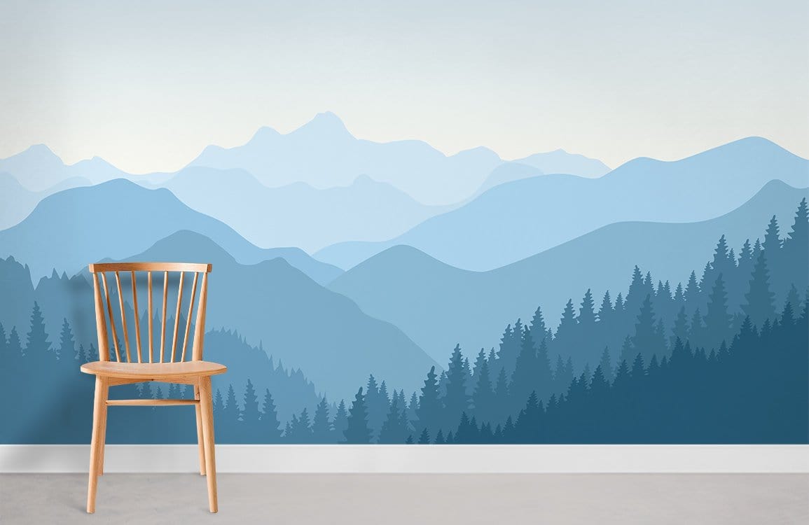 Serene Blue Mountain Range Mural Wallpaper