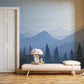 Wallpaper of a mountain forest in a living room