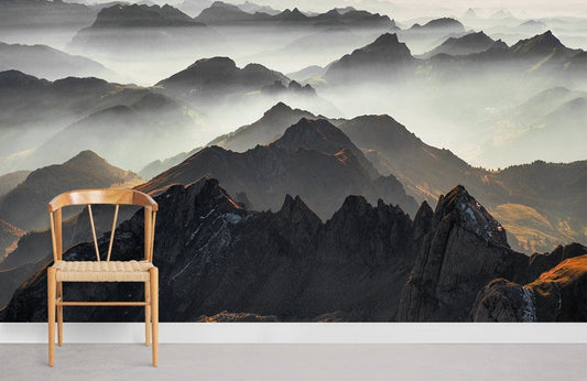 Mountain in Fog Wallpaper Mural Home Decor