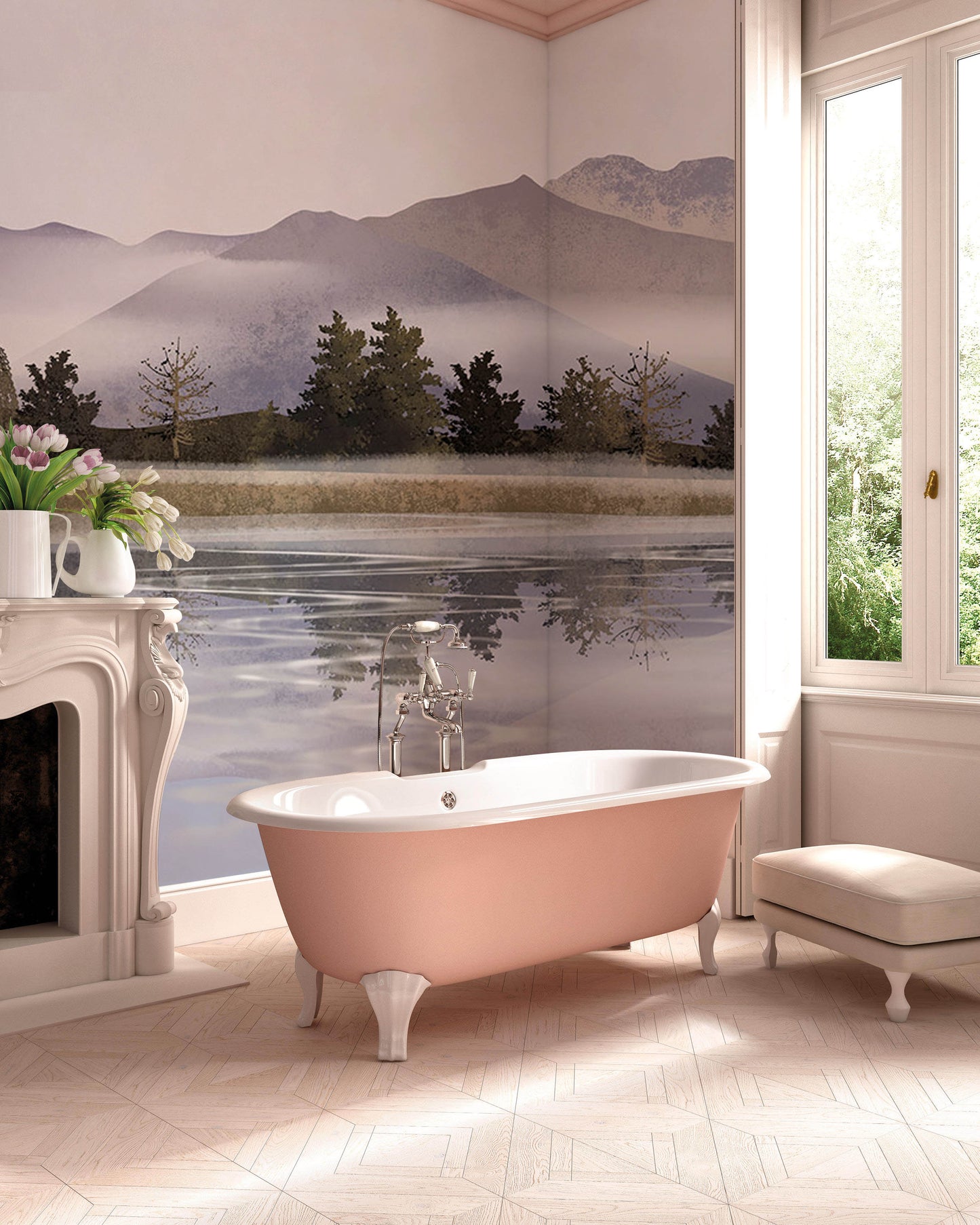 Wallpaper mural featuring a natural landscape depicting a Mountain of Mystery for the bathroom