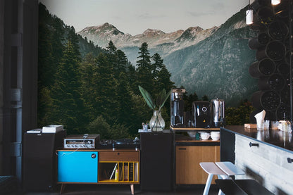 Green Mountain Peak Forest Landscape Wallpaper Home Decor