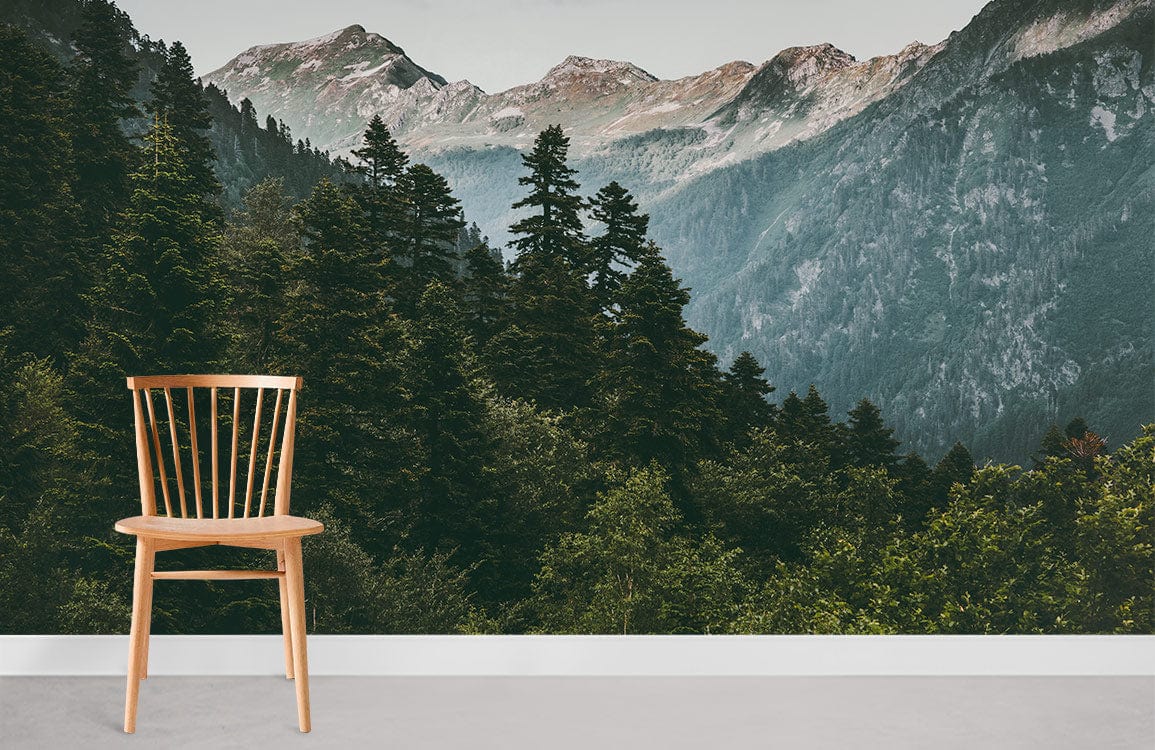 Green Mountain Forest Landscape Wallpaper For Home Interior Design