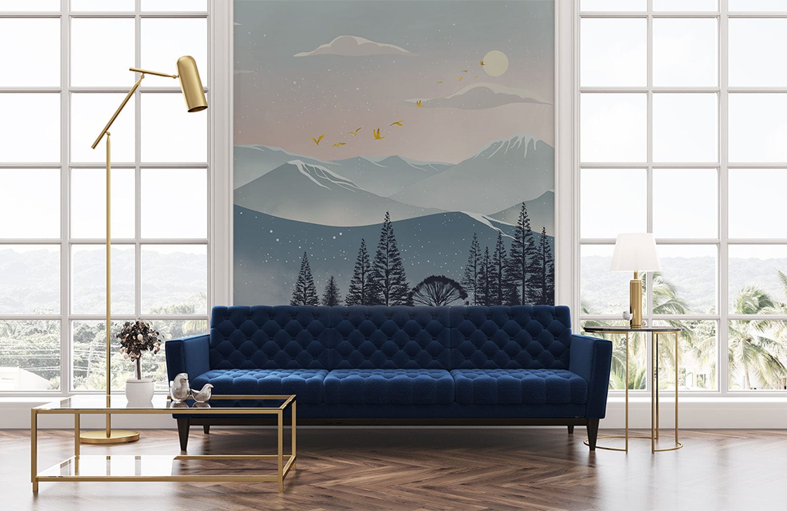 Decoration for the Living Room Featuring an Ombre Mountain Scenery Wallpaper Mural