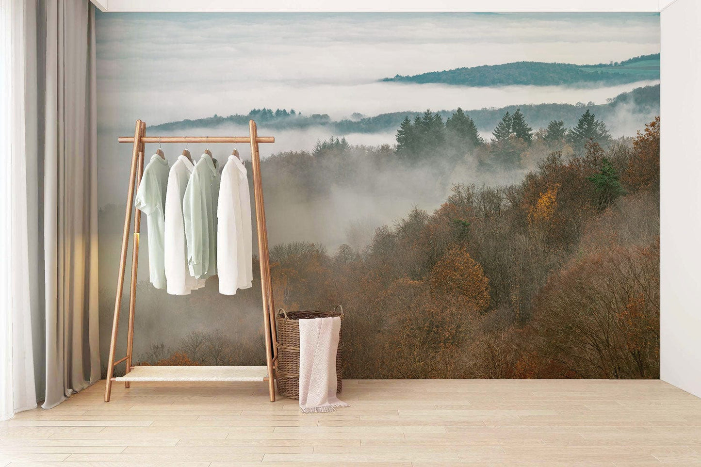 Wallcovering Mural of Mountain Tops, Clouds, and the Sea Used for Hallway Decorations