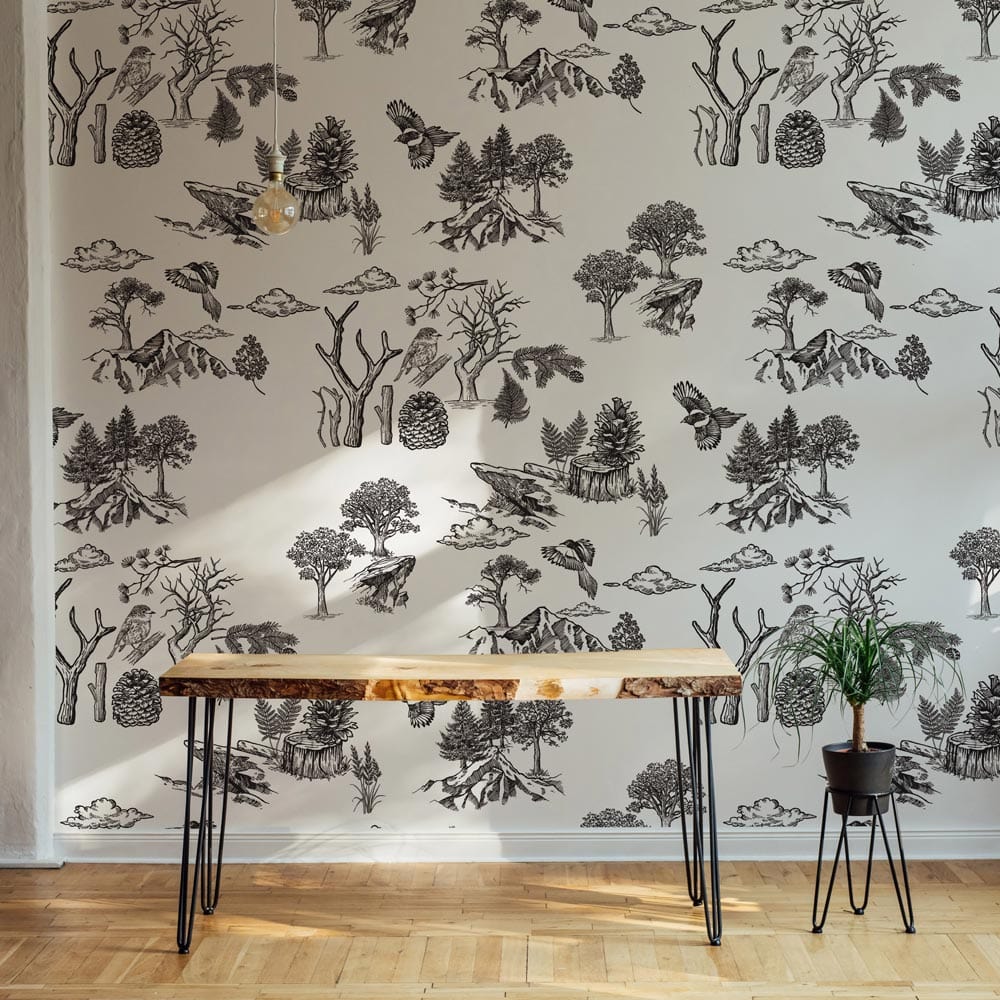 Mountain Top Sketch Animal  Wallpaper Mural Hallway