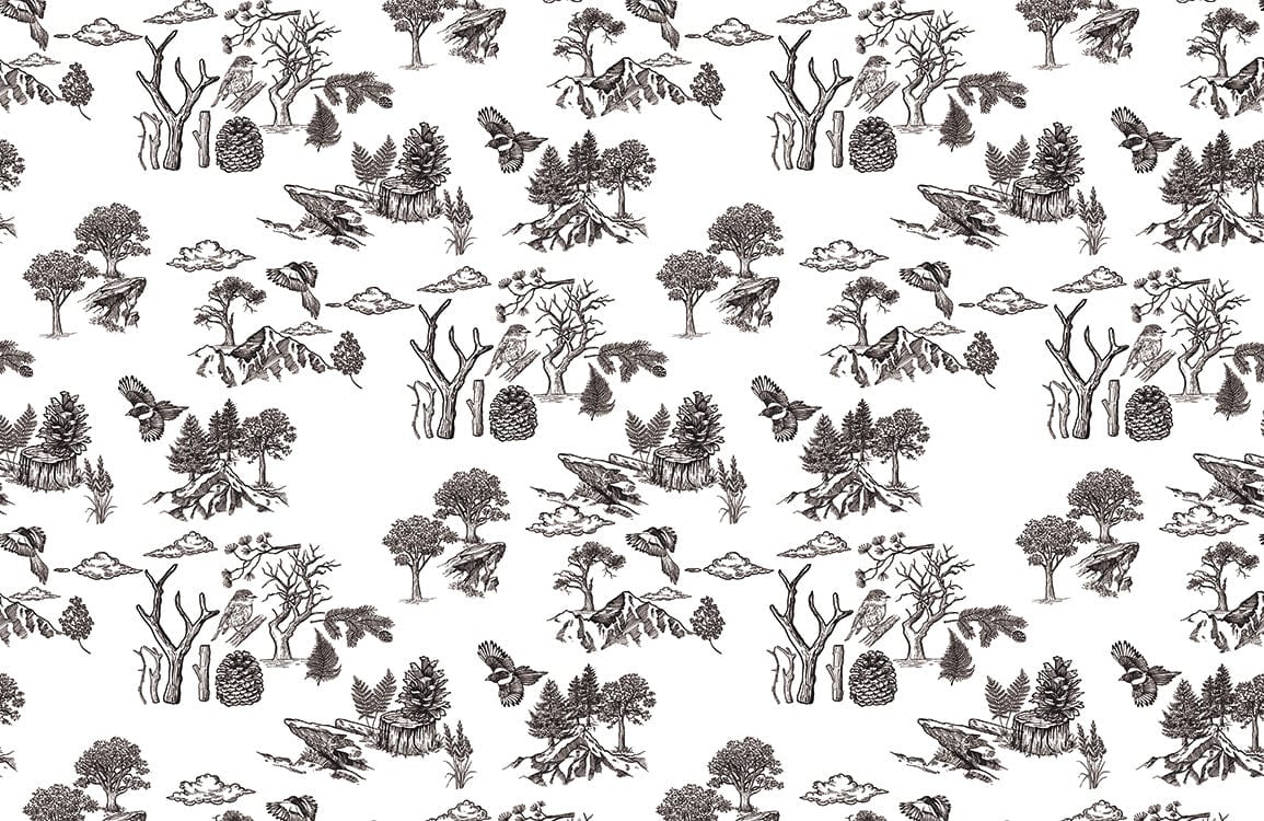 Rustic Black and White Forest Mural Wallpaper