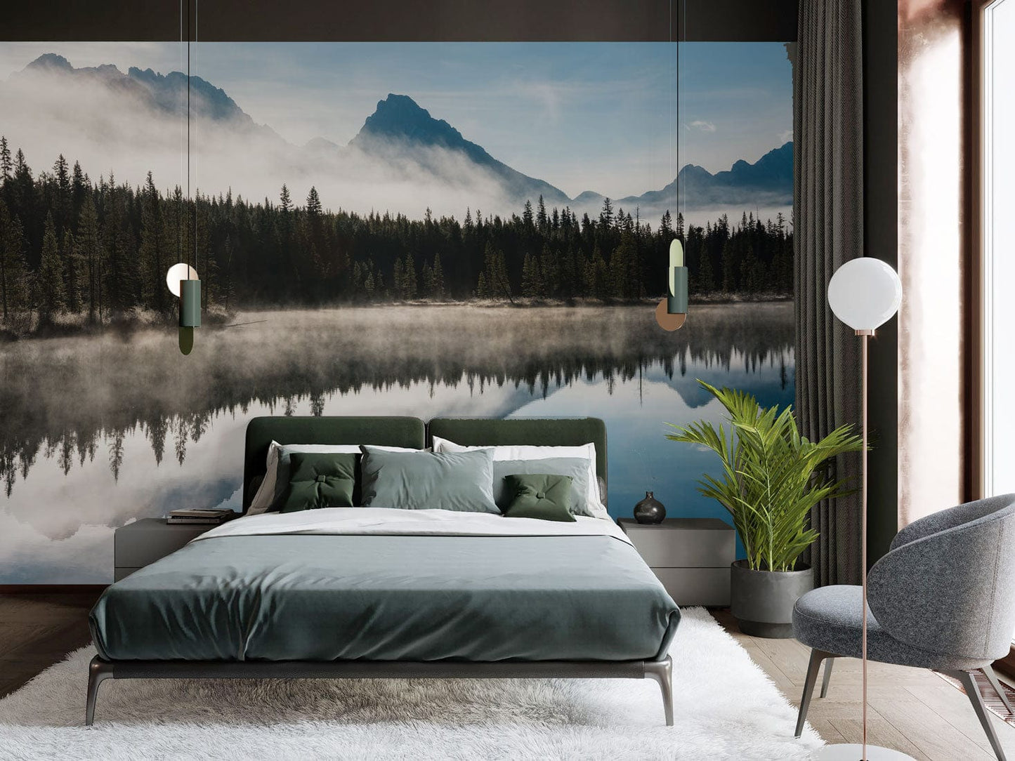Mountains and Faraway Landscapes Printed on Wallpaper Mural for the Bedroom's Decoration