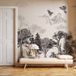 Mountains & Trees Sketch Gray Wallpaper Mural 