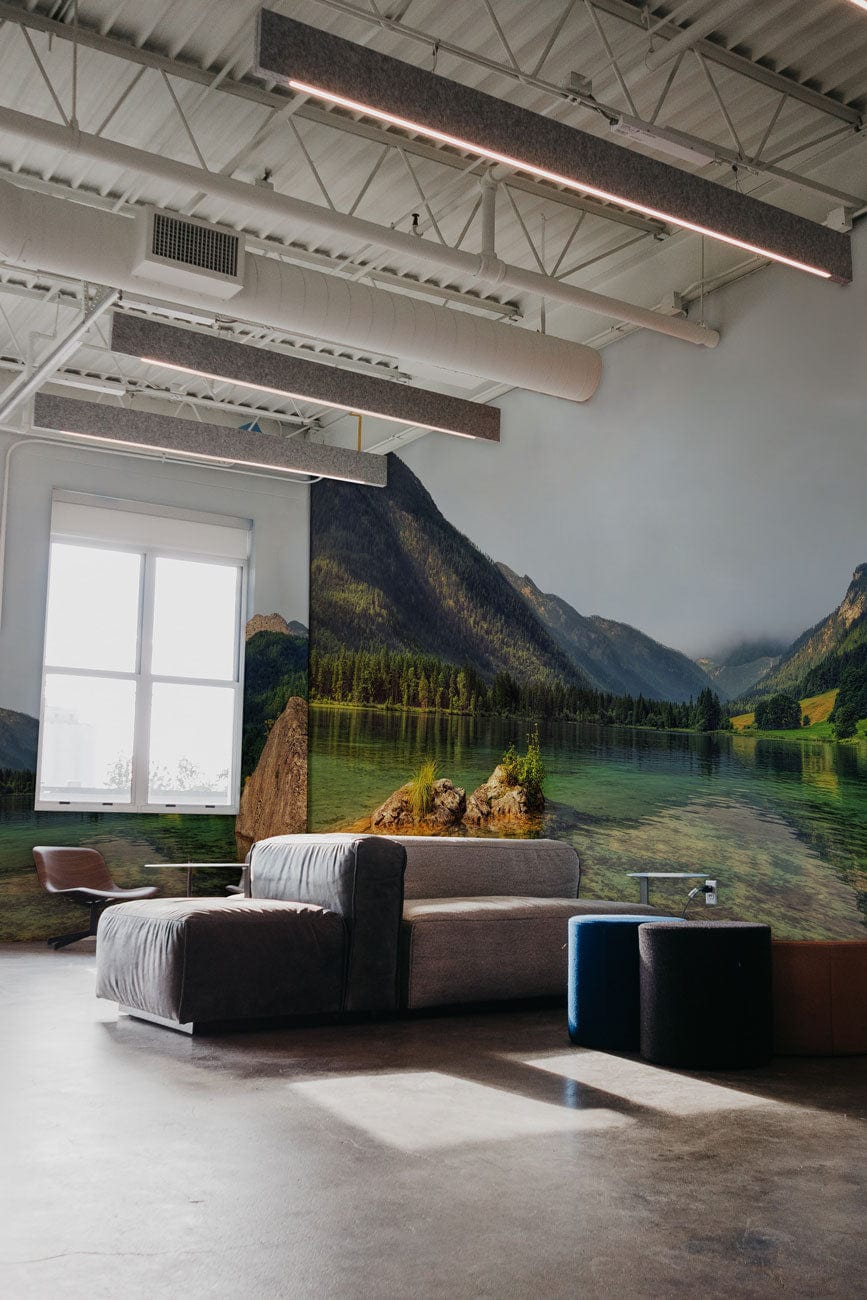 Wallpaper Mural with Mountains and a Lake for Decorating the Living Room