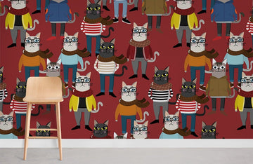 Hipster Cat Pattern Quirky Mural Wallpaper