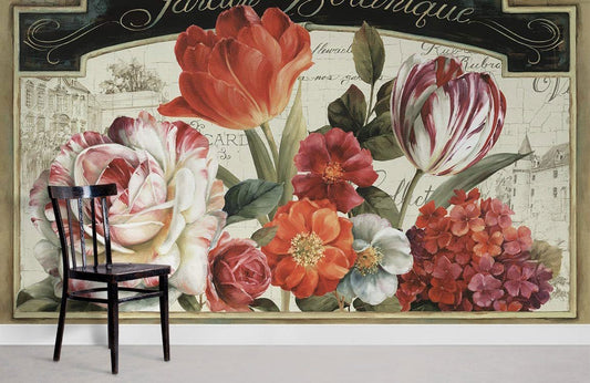 Classic Vintage Botanical Flower Illustration Mural Wallpaper