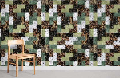 mixed green puzzle mural wallpaper for room