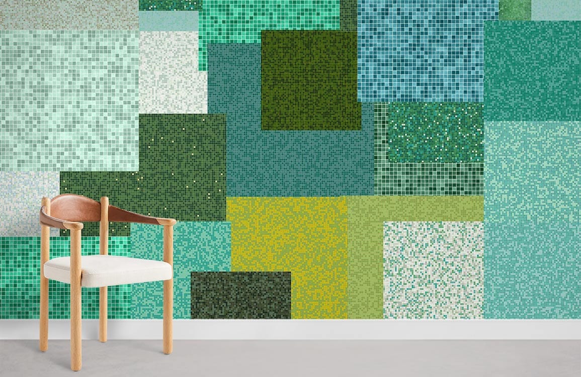 Room with a Mosaic Wallpaper Pattern Featuring Several Shades of Green