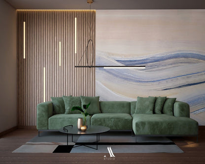 Wallpaper mural with a colourful desert scene for use in decorating the living room